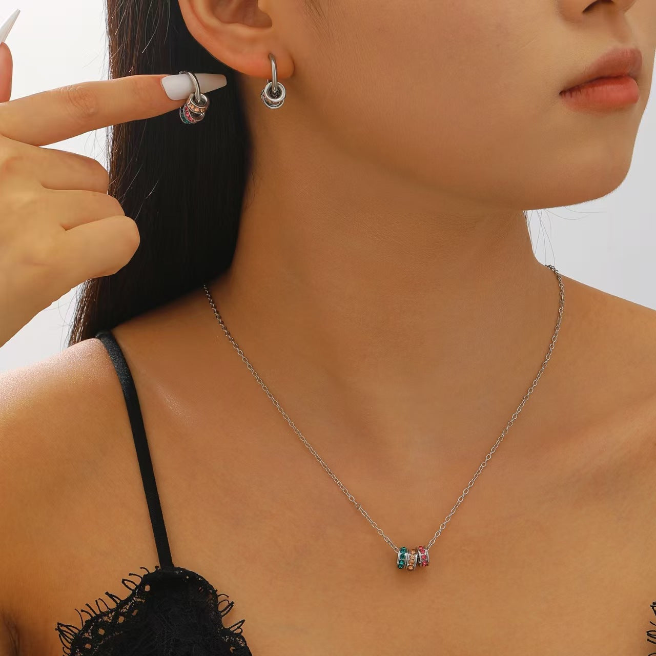 Wholesale Exquisite colorful zircon circle drop earrings